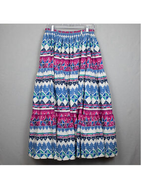 Vintage Western Collection blue pink southwestern full maxi skirt-L
